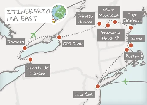 mappa itinerario Stati Uniti East Coast